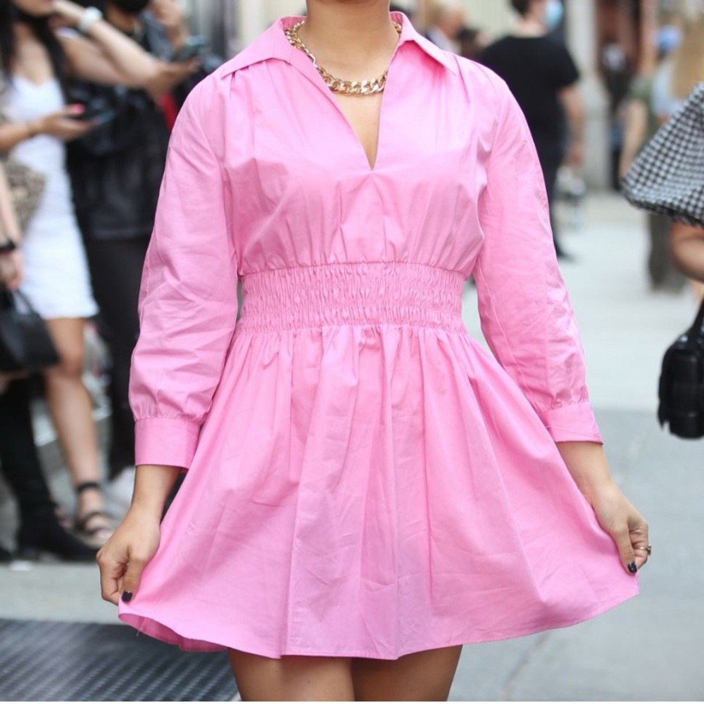 Zara Pink Smocked Waist Shirt Dress